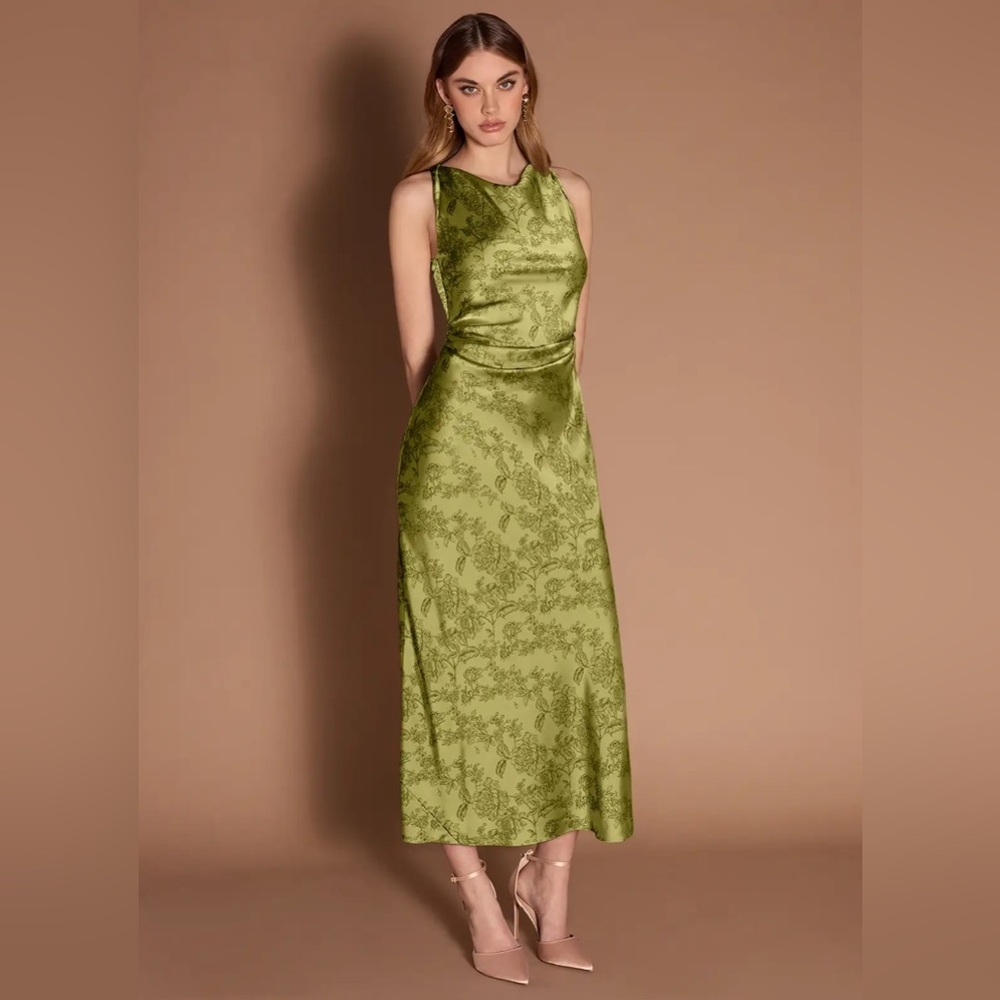 Floral Embroidered Moss Green Dress